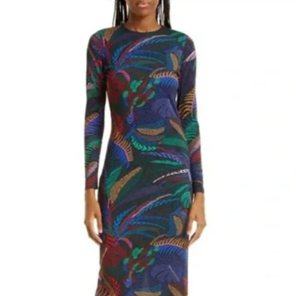 NWT FARM Rio Amazonia Night Rainforest Long Sleeve Bodycon Dress S $230 - Picture 2 of 11